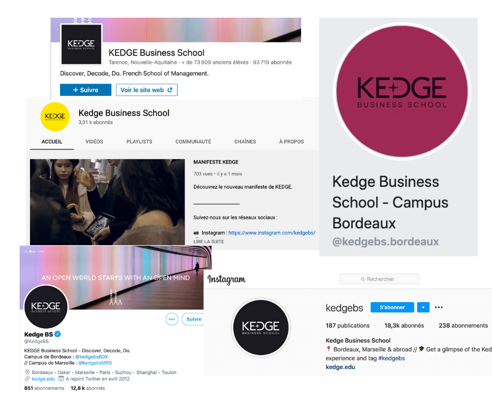 Capture d'écran des profils sociaux de Kedge