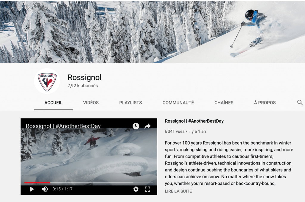 Capture d'écran de la page Youtube de Rossignol