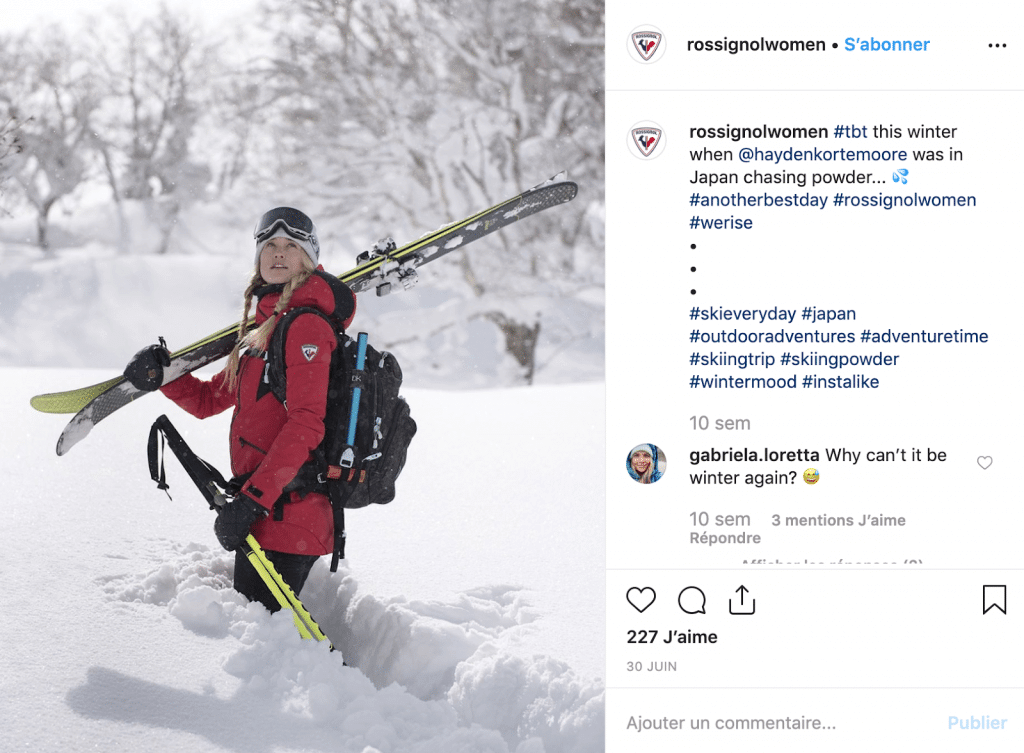 Capture d'écran d'une publication instagrma de rossignolwomen